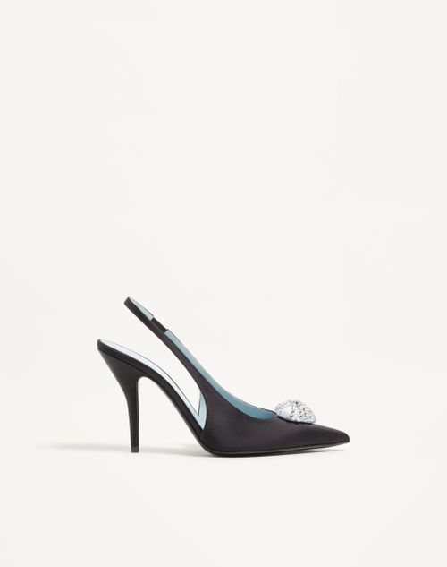 Valentino Garavani - Coeur Royal Satin Slingback Pump 100mm - Black/crystal - Woman - Pumps And Slingbacks