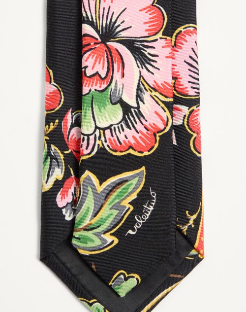 Valentino Garavani - Silk Tie With Papier Floral Pattern - Black/multicolor - Man - Ties