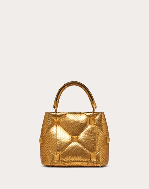 Valentino Garavani - Small Roman Stud The Handle Bag In Metallic Snakeskin - Antique Brass - Woman - Top Handle Bags