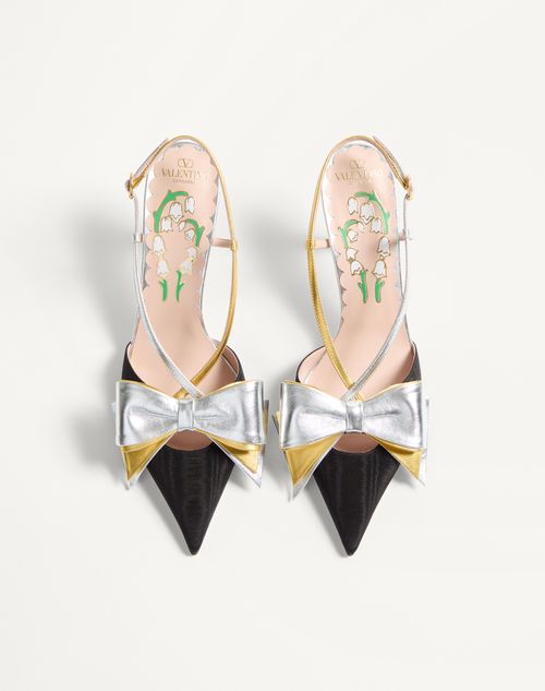 Valentino Garavani - Bowow Slingback Pumps In Moirè Fabric 85mm - Black/silver/antique Gold - Woman - Pumps