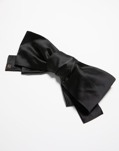 Valentino Garavani - Vlogo Signature Satin Bow Hairclip - Black/gold - Woman - Hair Accessories