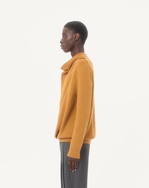 Valentino - Valentino Cashmere Sweater With Draped High Collar - Ochre - Man - Knitwear