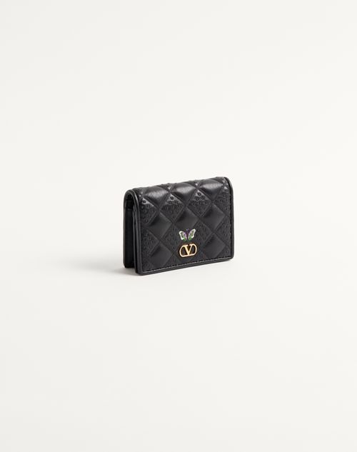 Valentino Garavani - Valentino Garavani Flutterby Wallet In Shiny Nappa Leather With Butterfly Embroidery - Black - Woman - Wallets And Small Leather Goods