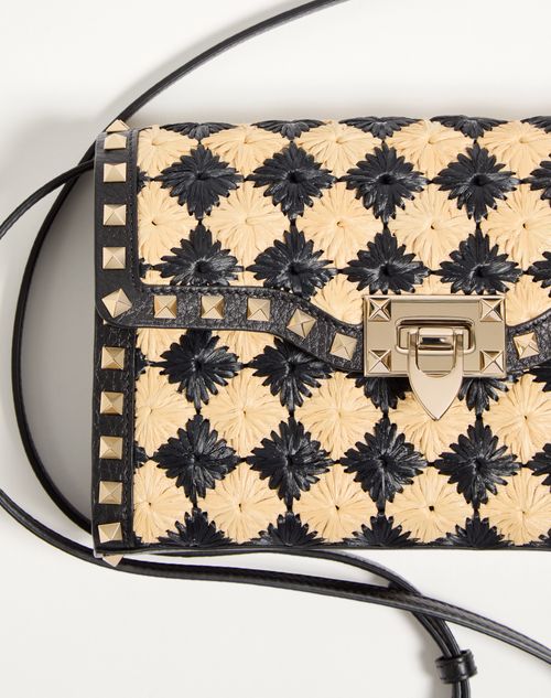 Valentino Garavani - Valentino Garavani Rockstud Small Shoulder Bag In Embroidered Raffia - Natural/black - Woman - Shoulder Bags