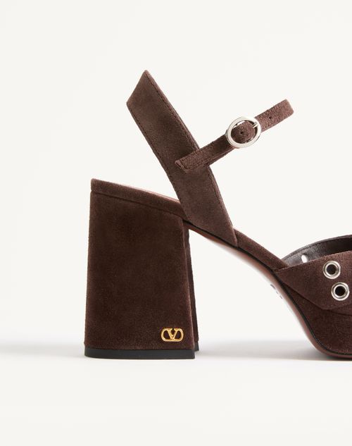 Valentino Garavani - Nellcôte Plateausandalen Aus Spaltleder 90 Mm - Braun - Frau - Sandalen