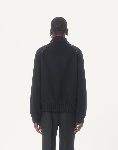 Valentino - Valentino Bomber Jacket In Wool And Cashmere Drap With V Inlaid With Toute La V Jacquard Pattern - Black - Man - Outerwear