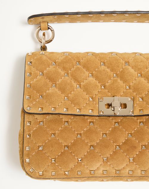 Valentino Garavani - Valentino Garavani Rockstud Spike Medium Suede Bag - Havana Beige - Woman - Shoulder Bags