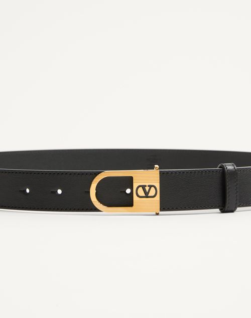 Valentino Garavani - Vlogo Signature Belt In Shiny Calfskin 30 Mm With Enamelled Logo Detail - Black - Man - Belts