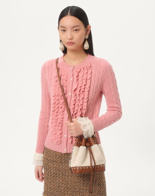 Valentino Garavani - Valentino Garavani Rockstud Shearling Bucket Bag - Natural/saddle Brown - Woman - Shoulder Bags