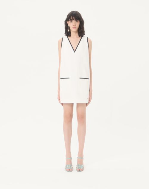 Valentino - Midi Dress In Canestrello Cotton Tweed - Latte/black - Woman - Dresses