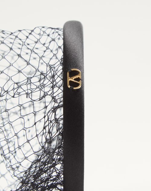 Valentino Garavani - Cinta Para El Cabello Con Velo Vlogo Signature De Seda Y Terciopelo - Negro - Mujer - Accesorios Para El Pelo