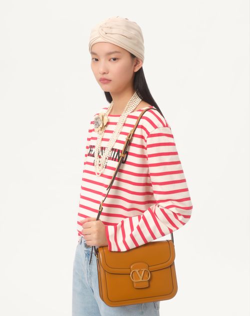 Valentino - Long-sleeved Cotton T-shirt With Chez Valentino Print - Ivory/red - Woman - T-shirts And Sweatshirts