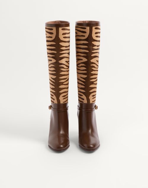 Valentino Garavani - Pattie Boot In Pony-effect Calfskin 75mm - Beige/tobacco - Woman - Boots