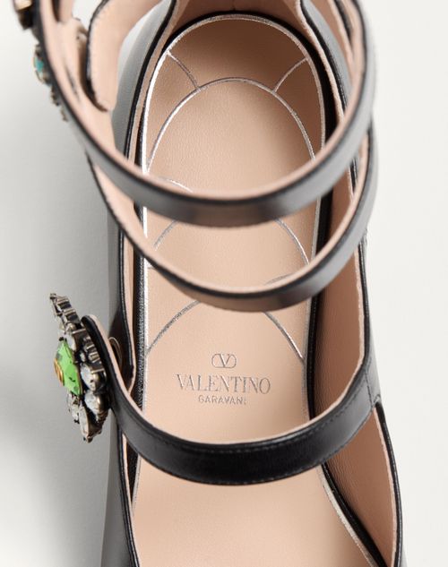 Valentino Garavani - Preshoes Ballerinas With Straps In Kidskin With Jewel Buttons 20mm - Black/crystal/multicolour - Woman - Ballerinas