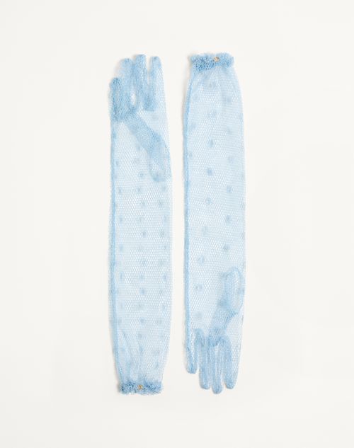 Valentino Garavani - Vlogo Signature Long Gloves With Metallic Fibre - Azure - Woman - Hats And Gloves