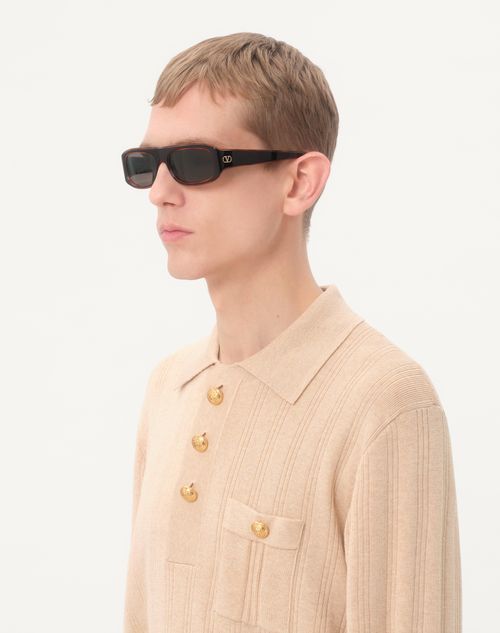 Valentino - Sleek Rectangular 90's Acetate Eyewear - Black/beige - Unisex - Eyewear