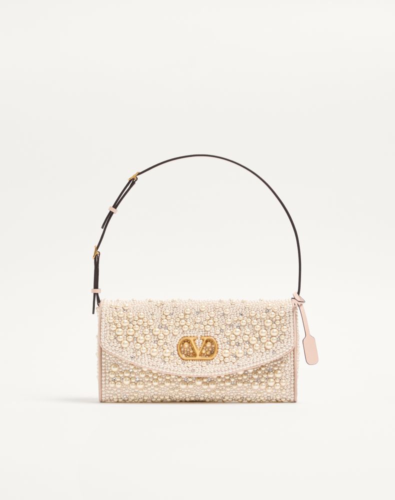 Valentino Garavani Women's Cream Devain Small Shoulder Bag With Pearls And Rhinestones Woman Uni