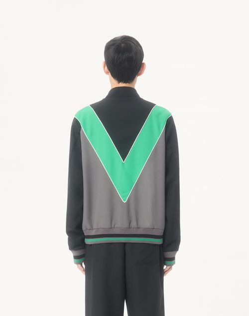 Valentino - Nylon Sweatshirt With Zip And Vlogo Patch - Gray/black - Man - T-shirts And Sweatshirts