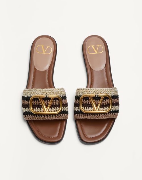 Valentino Garavani - Vlogo Signature Slide Sandal With Crochet Embroidery - Multicolor - Woman - Slides And Thongs