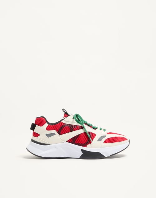 Valentino Garavani - Sneaker Demivee In Tessuto Mesh Con Riporti In Suede - Bianco/rosso - Uomo - Sneakers
