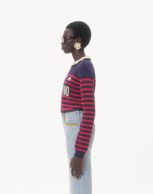 Valentino - Cotton Jumper - Provence Blue/paris - Woman - Knitwear