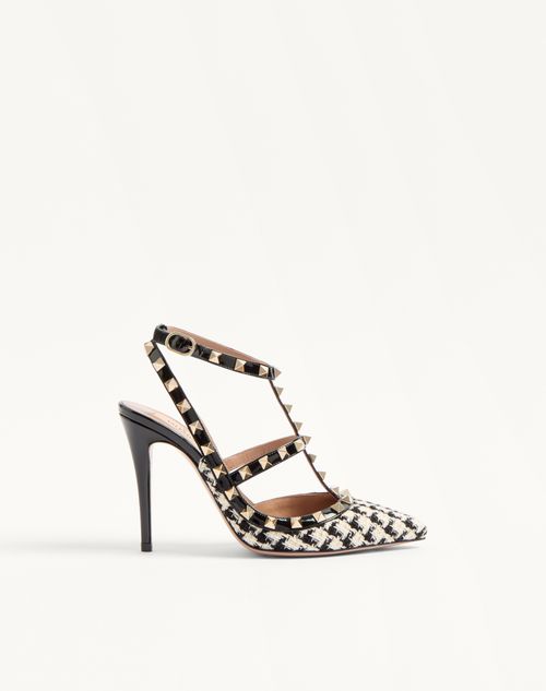 Valentino 100mm Rockstud Pied-de-poule Pumps In Ivoire/noir