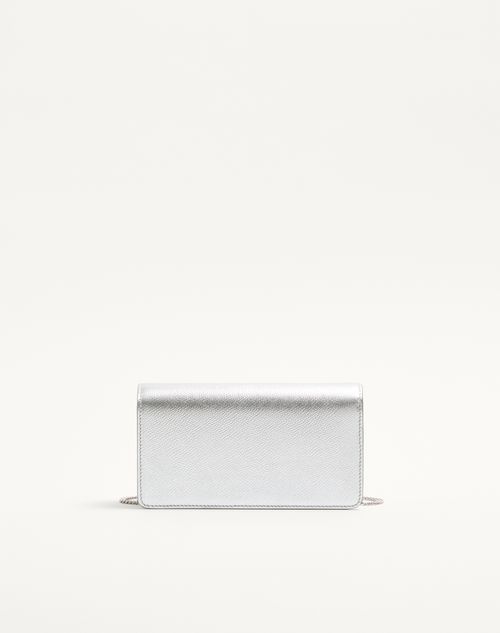 Valentino Garavani - Vlogo Signature Mini Shoulder Bag In Laminated Grainy Calfskin - Silver - Woman - Clutches