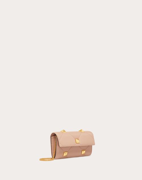 Valentino Garavani - Roman Stud Wallet In Nappa Leather With Chain - Rose Cannelle - Woman - Wallets And Small Leather Goods