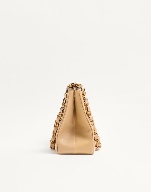 Valentino Garavani - Valentino Garavani Laseine Small Shopping Bag In Chevron-patterned Nappa Leather - Gold Beige - Woman - Totes