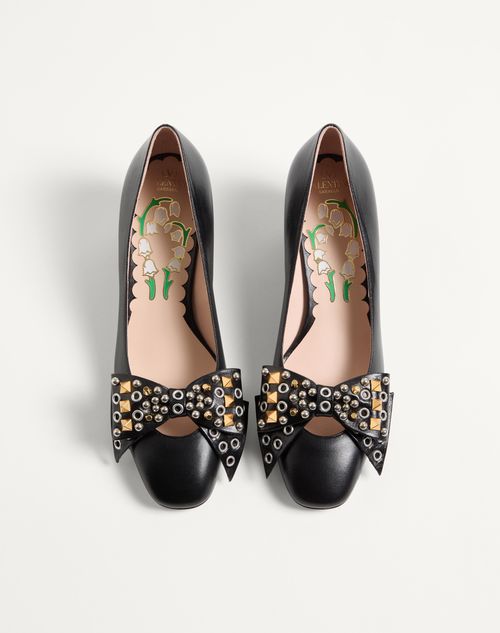 Valentino Garavani - Bowow Pump In Kidskin With Studs 45mm - Black - Woman - Pumps