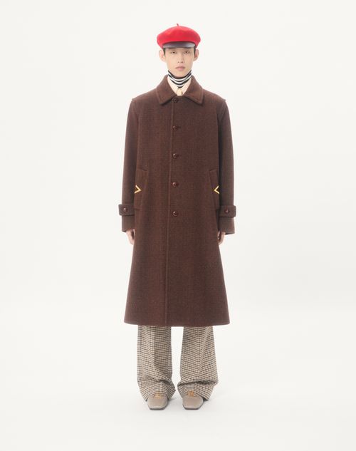 Valentino - Valentino Single-breasted Coat In Melange Wool Drape With Vgold On Side Pockets - Maroon - Man - Coats And Blazers