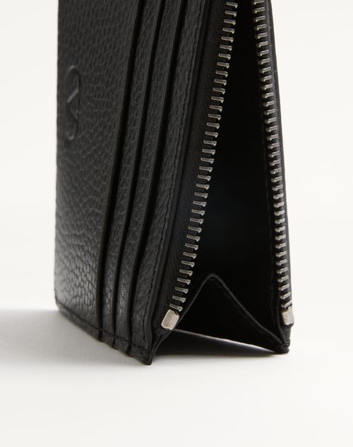 Valentino Garavani - Rockstud Grainy Calfskin Cardholder - Black - Man - Wallets And Small Leather Goods
