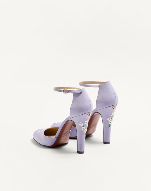 Valentino Garavani - Hi Dolly Fabric Pumps With Floral Embroidery 105mm - Ultra Violet - Woman - Pumps