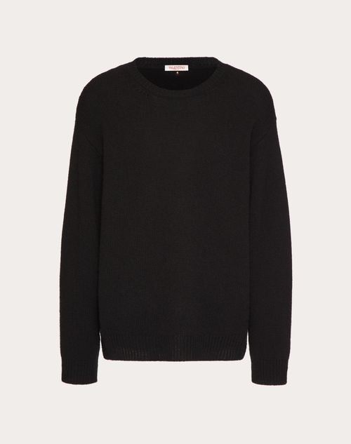 Shop Valentino Cashmere Crewneck Sweater With Stud In Black