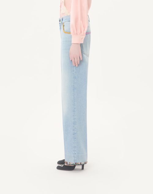 Valentino - Pantalón De Mezclilla Con Bordado - Denim - Mujer - Denim