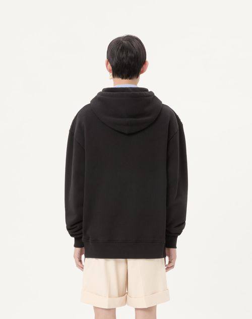 Valentino - Cotton Hooded Sweatshirt With Le Chat De La Maison Patch - Black - Man - Tshirts And Sweatshirts