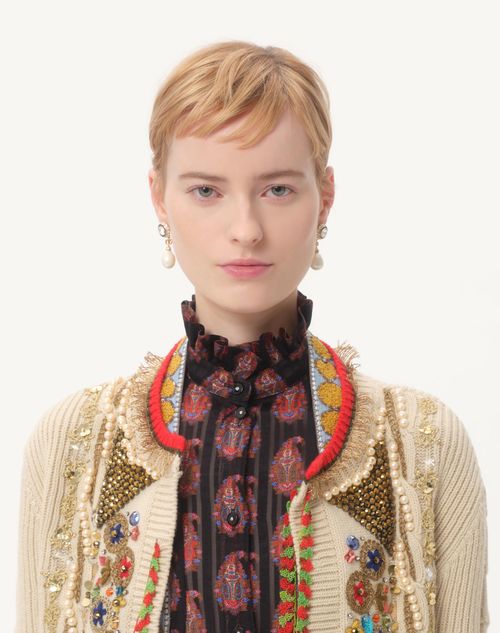 Valentino - Embroidered Cardigan - Birch/multicolour - Woman - Knitwear