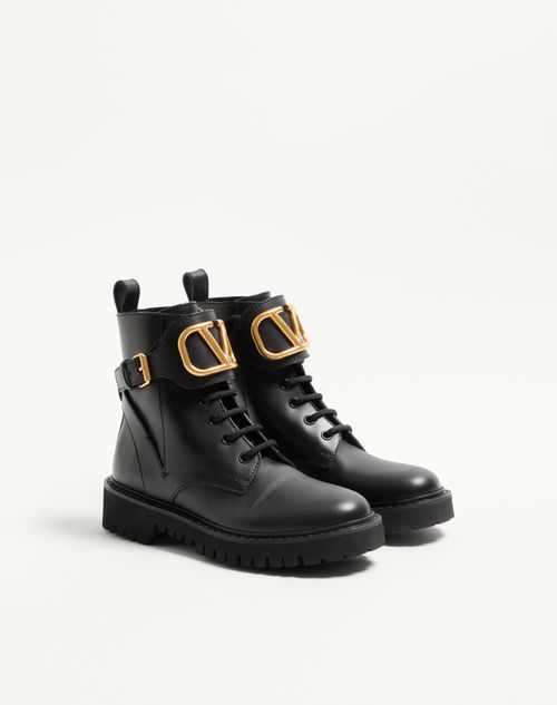 Valentino Garavani - Vlogo Signature Calfskin Combat Boot 35mm / .8 In. - Black - Woman - Boots