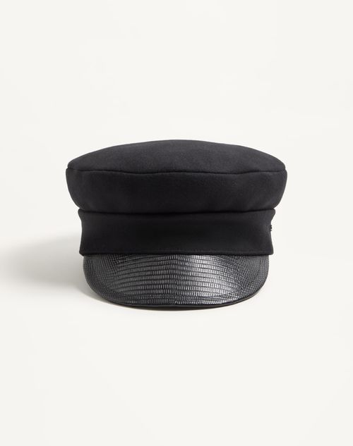 Valentino Garavani Vlogo Signature Wool Cap With Leather Visor