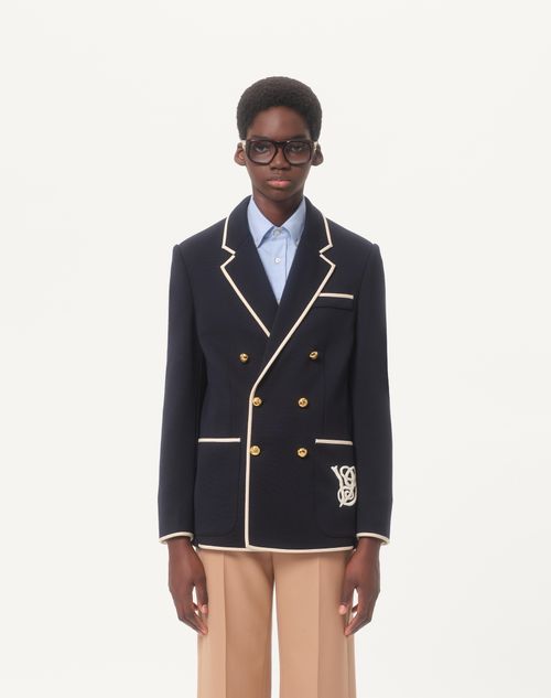 Valentino - Double-breasted Wool Jacket With Vg Patch - Night - Man - Coats And Blazers
