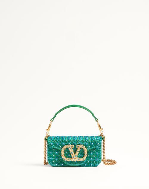 Valentino Garavani Garavani Locò Small Embroidered Shoulder Bag With Jewel Logo Woman Turquoise/emer In Emerald