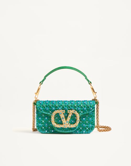 Valentino Garavani Garavani Locò Small Embroidered Shoulder Bag With Jewel Logo Woman Turquoise/emer In Emerald