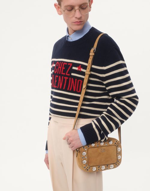 Valentino - Wool Sweater With Chez Valentino Jacquard Motif - Blue/butter - Man - Knitwear
