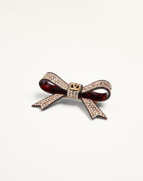 Valentino Garavani - Vlogo Signature Hair Clip In Resin, Metal And Crystals - Tartaruga/gold/crystal - Woman - Hair Accessories