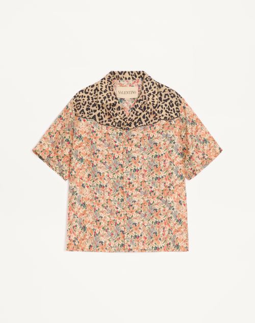 Valentino - Valentino Bowling Shirt In Silk Poplin With Fauve Eclat Animalier And Papier Floral Prints - Multicolour - Man - Shirts