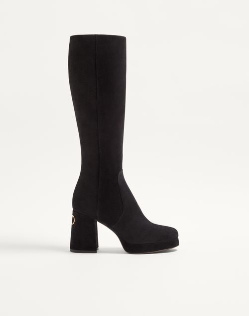Valentino Garavani Fawcette Platform Boot In Crust Leather 90mm Woman Black 39.5 In Black