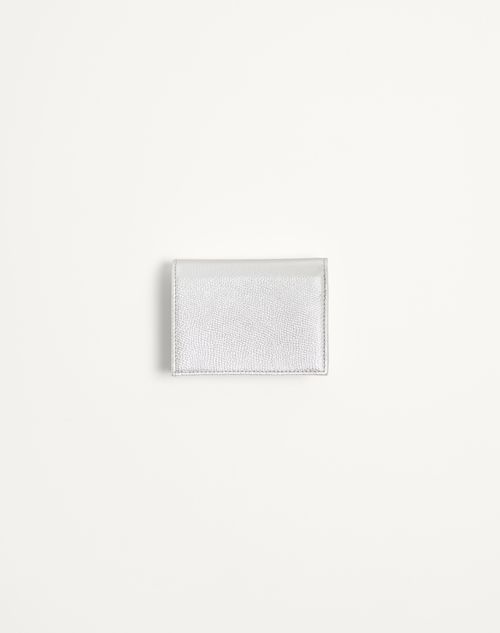 Valentino Garavani - Vlogo Signature Laminated Grainy Calfskin Wallet - Silver - Woman - Wallets And Small Leather Goods