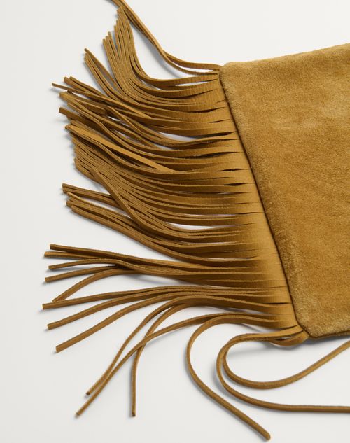 Valentino Garavani - Valentino Garavani Nellcôte Suede Shoulder Bag With Fringes - Havana Beige/fondant - Man - Shoulder Bags