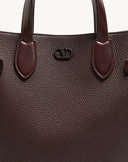 Valentino Garavani - ヴァレンティノ ガラヴァーニ アンティーブ グレインレザー ミディアム トート - ブラウン - メンズ - トート