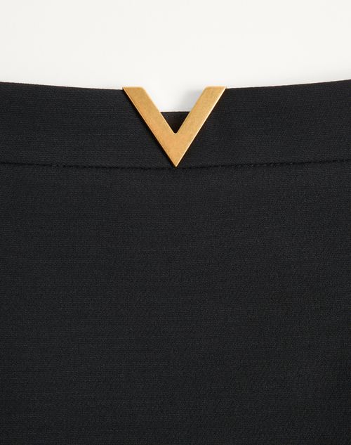 Valentino - Falda Corta De Crepe Couture Con V Gold - Negro - Mujer - Faldas